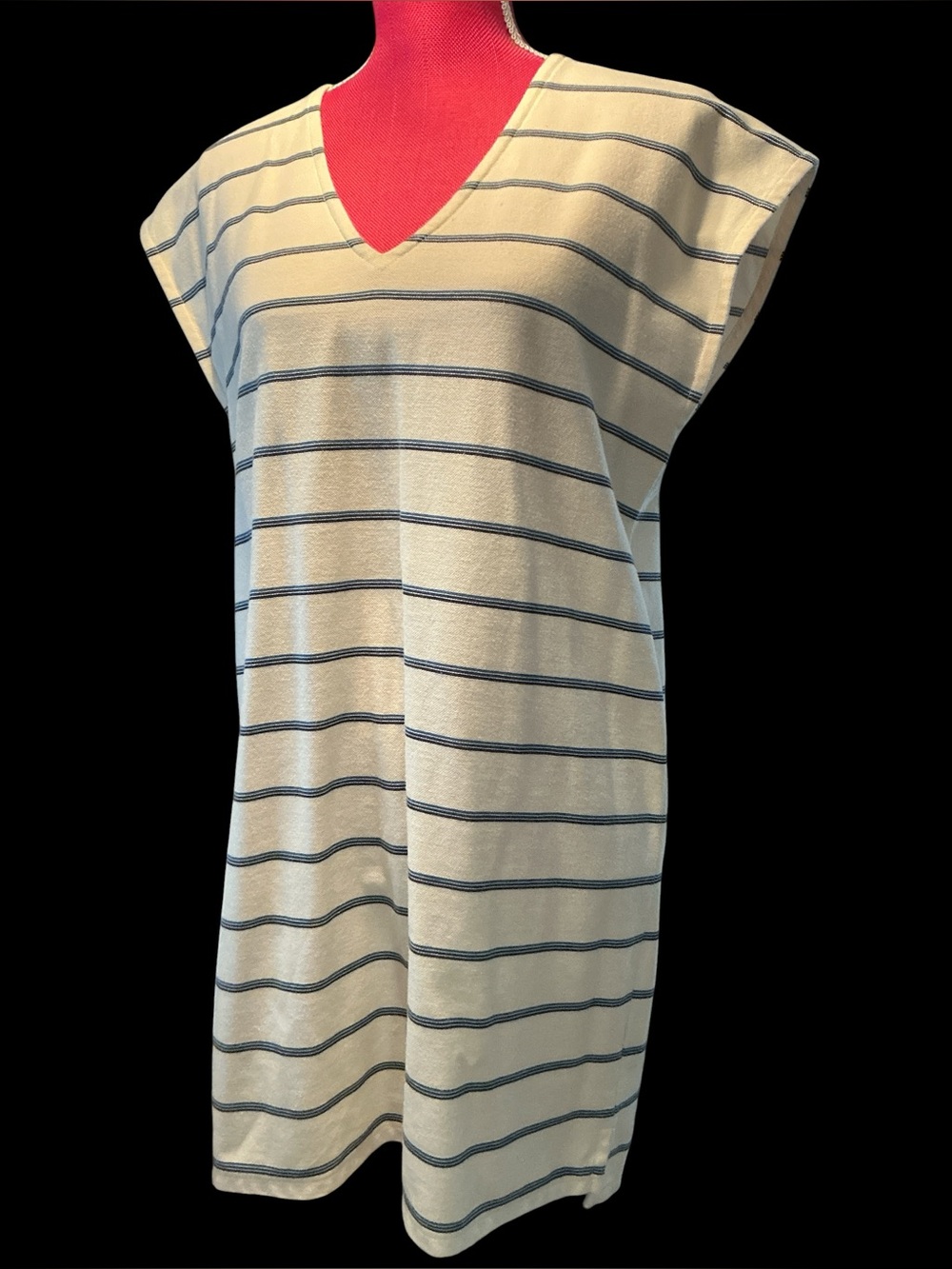 Madewell Cream and Navy Striped V-Neck Dress size S